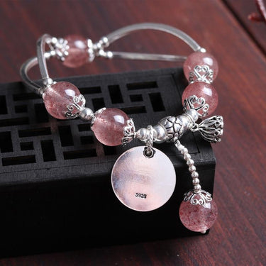Thai Silver Strawberry Quartz & Lotus PASSION Bracelet